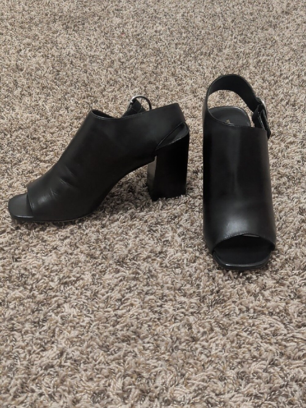 Via Spiga black leather peep toe slingback mules